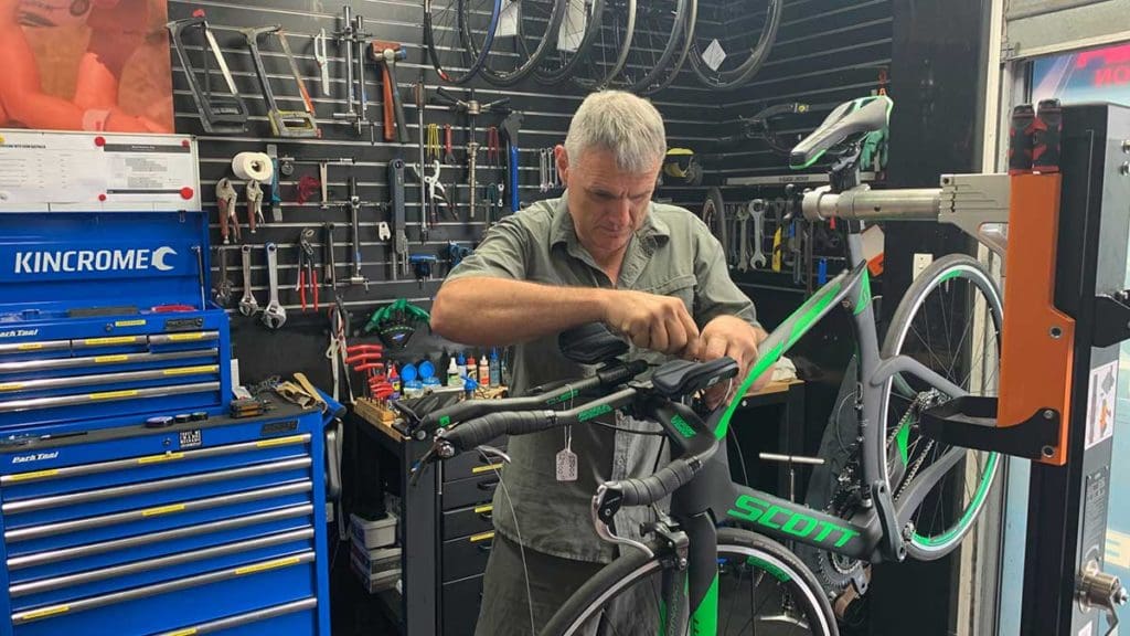 GCT’s mechanic Darryl Duck has many years’ experience in servicing high end bikes.