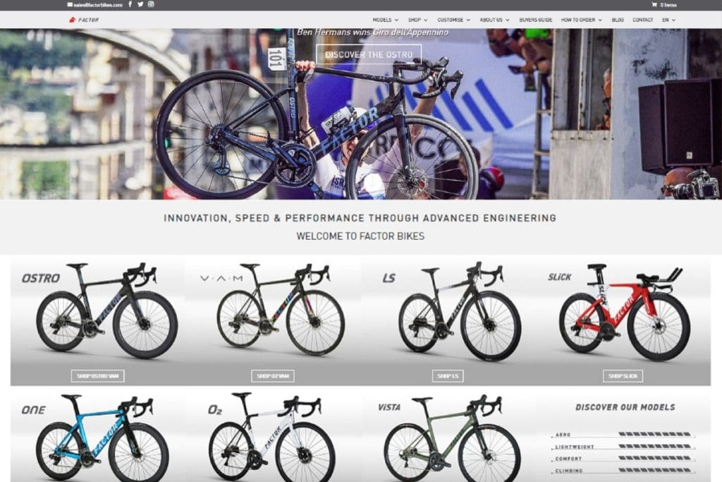Factor Bikes website home page