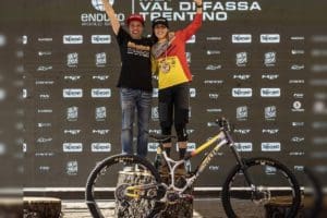 More success for Formula innovation … Sophie Riva takes first place at the Enduro World Series round in Val Di Fassoo on board the prototype Formula Dual Crown Enduro fork.