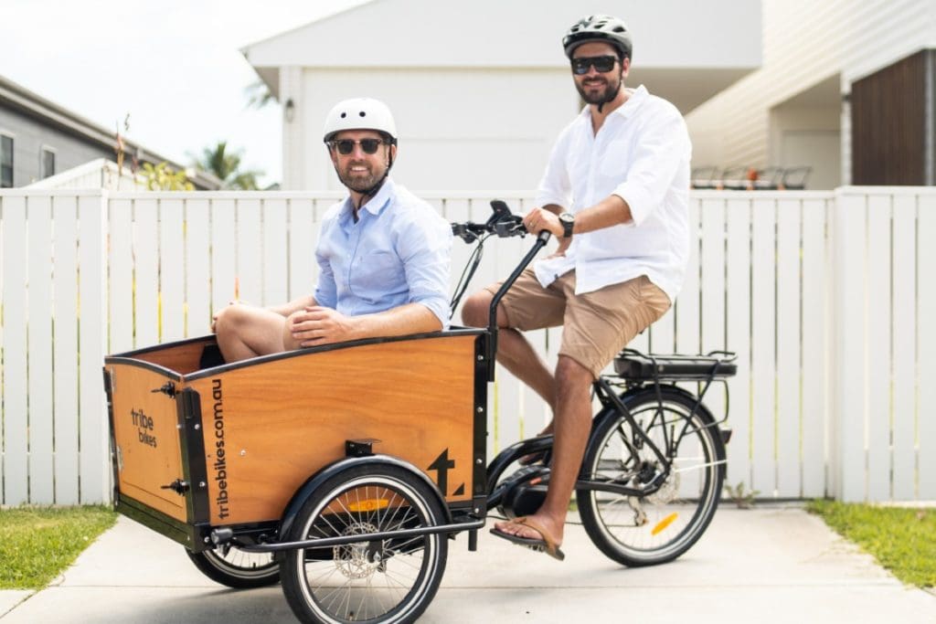 Founders Steve Bull (left) and Nick Kalaf established Tribe Bikes out of their personal search for a better way to get their kids out and about.