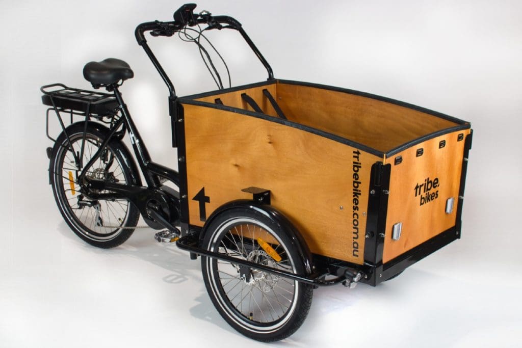 Tribe partnered with Bafang to offer its M400 motor, a refined motor with torque sensing assist and 80nM of torque. Paired with cargo-line Tektro hydraulic brakes, the Tribe Original is easily Australia’s most cost-effective integrated mid-drive motor cargo bike.