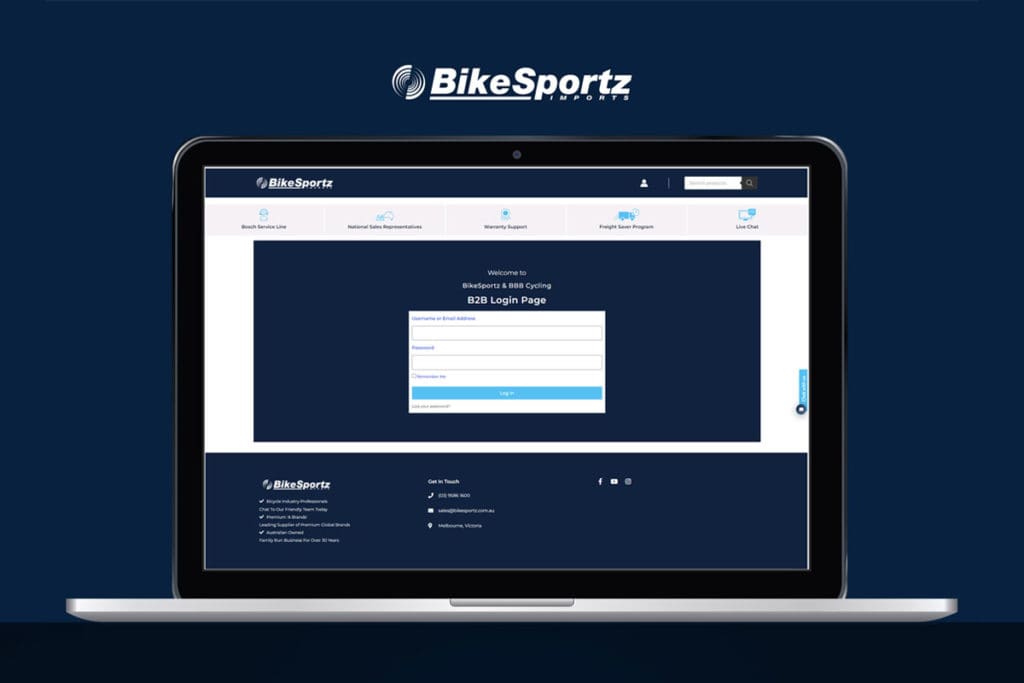 BikeSportz B2B web page