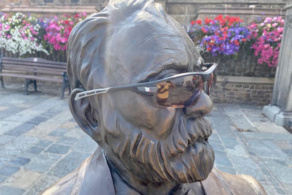 Statue wearing BZ Optics glasses