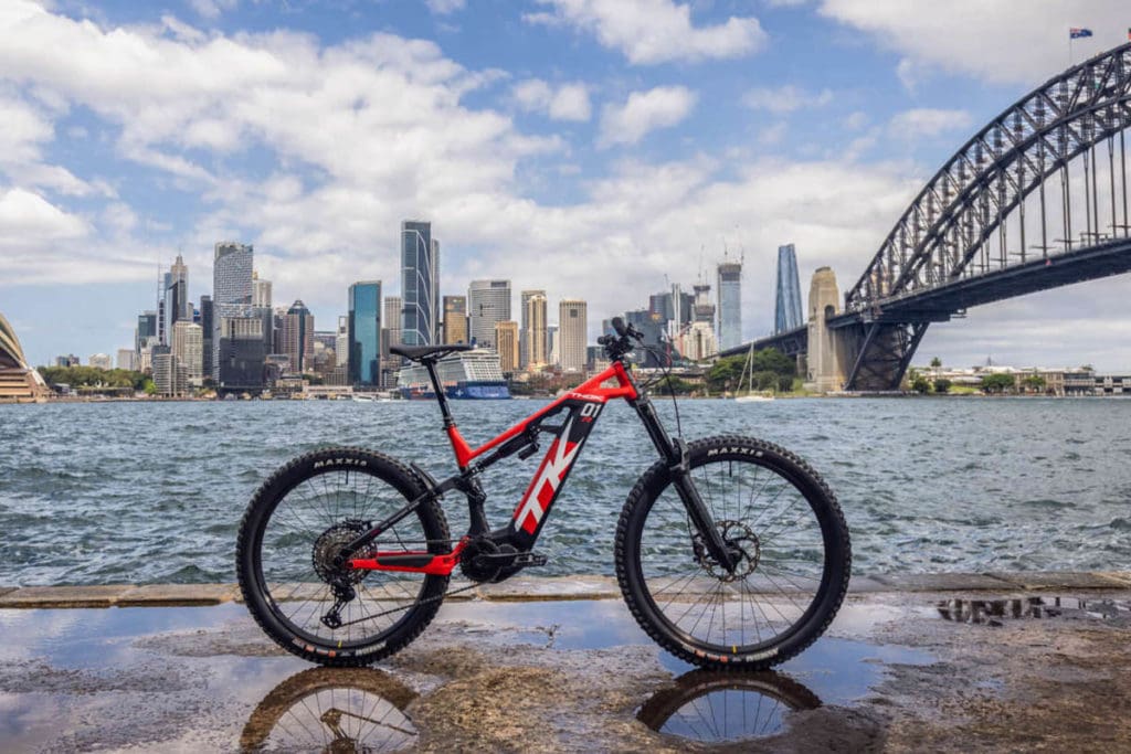 Thok ebike with Sydney Harbour backdrop