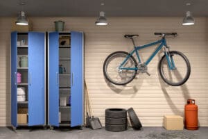 Bicycle being stored in garage