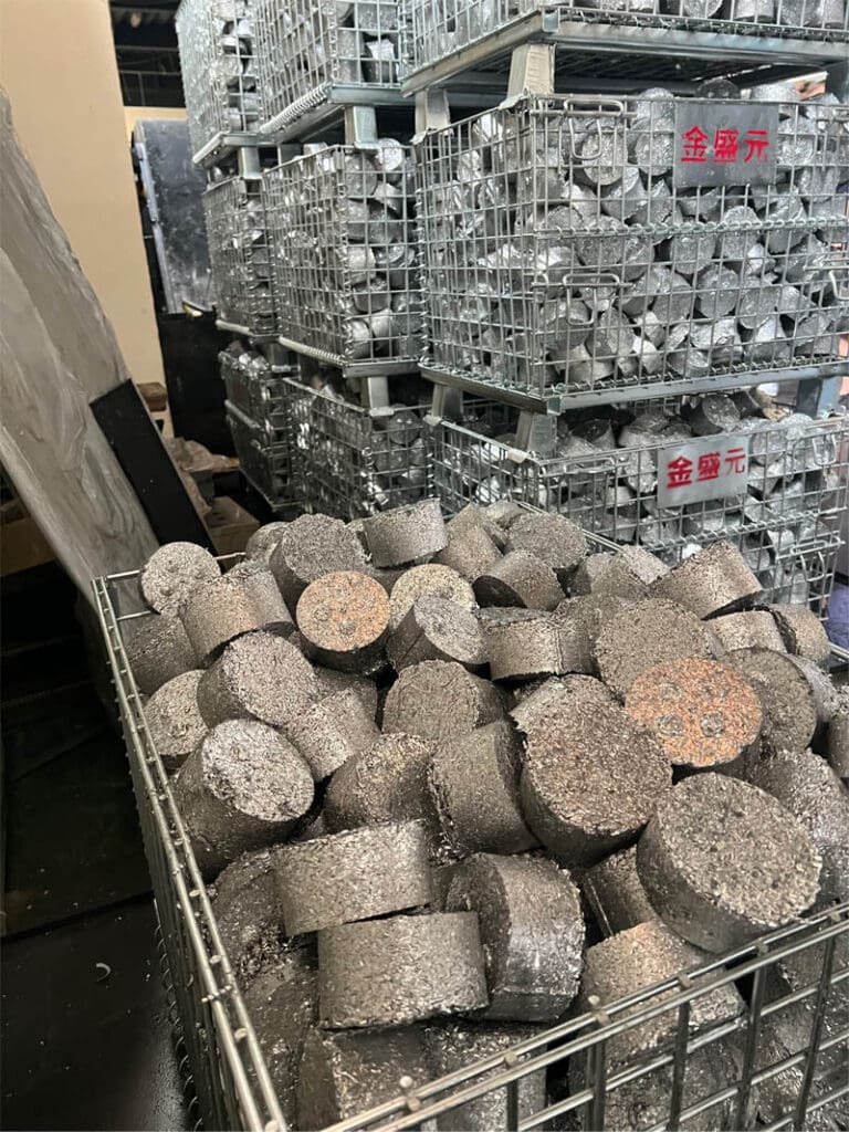 Recycled aluminium ready to be used in bike tyre factory