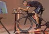 Person riding an indoor bicycle trainer