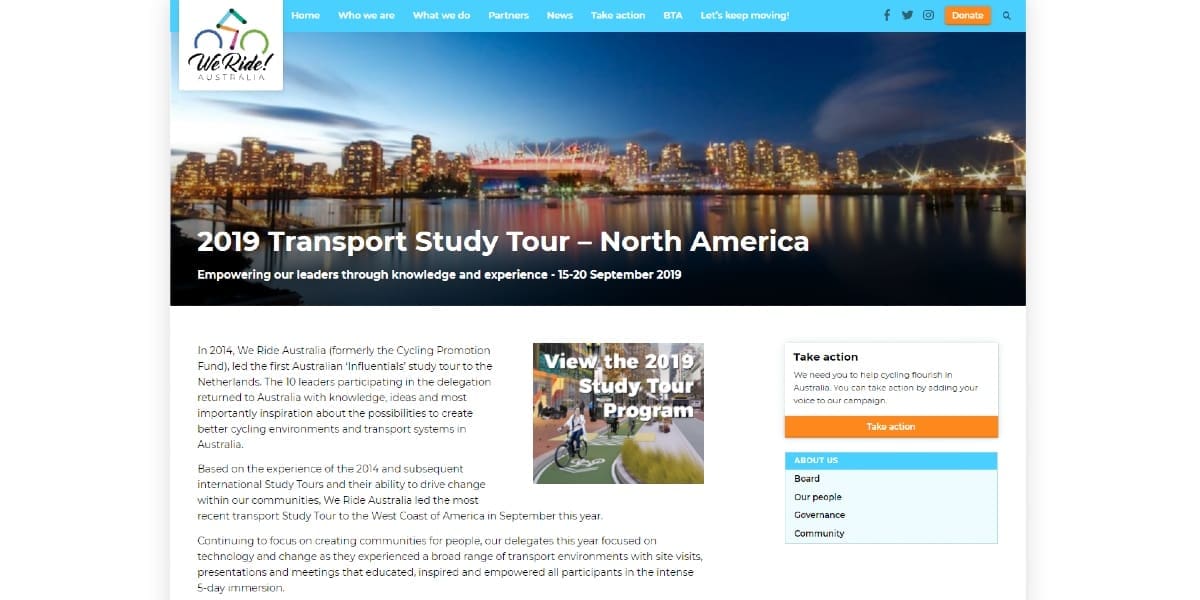 We Ride Australia hosts international study tours so policy makers and government leaders can personally experience the benefits from international cities who recognise cycling as an important function of people moving.