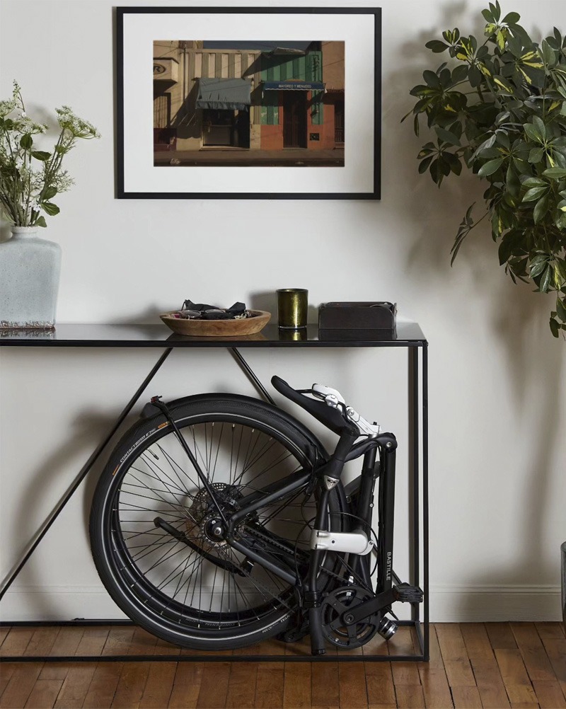 Folded bicycle in home
