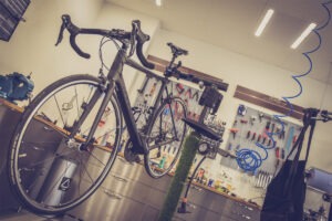 Bike in a bicycle mechanic's workshop