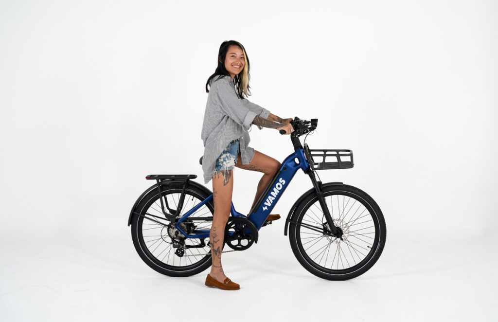Product shot, woman on e-bike