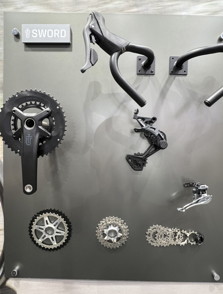 bicycle components on a display board