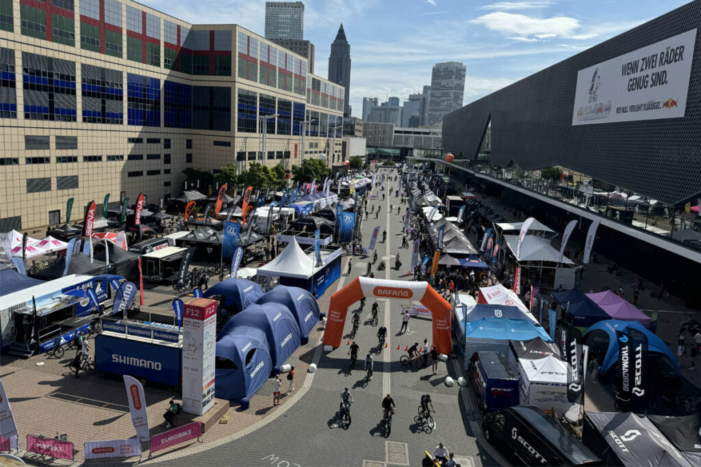 Above view of outdoor bicycle expo area