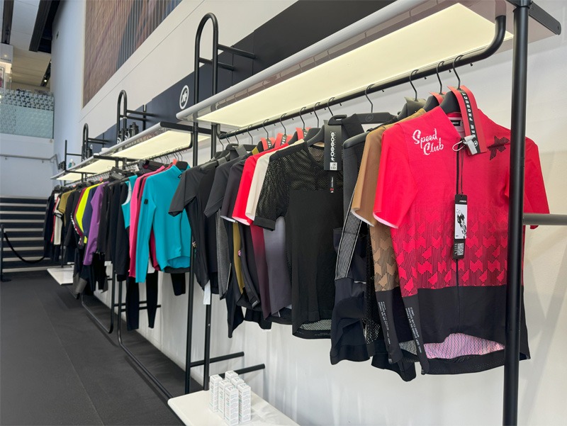 Racks of cycling apparel