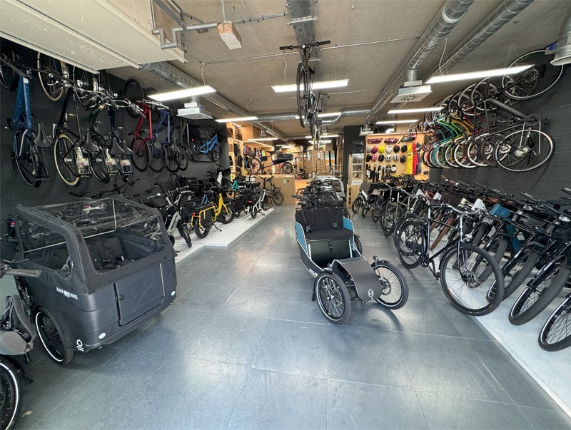 Interior view of bicycle store from the entrance