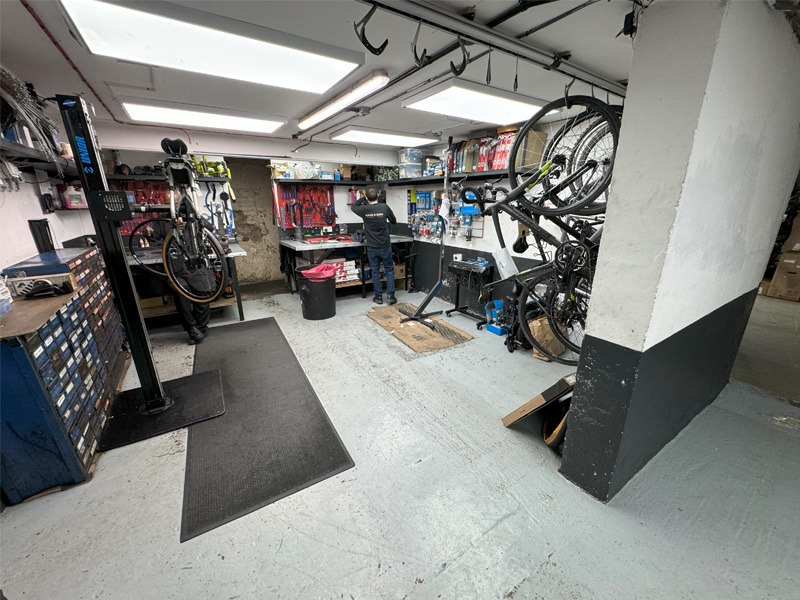 Bicycle workshop area.