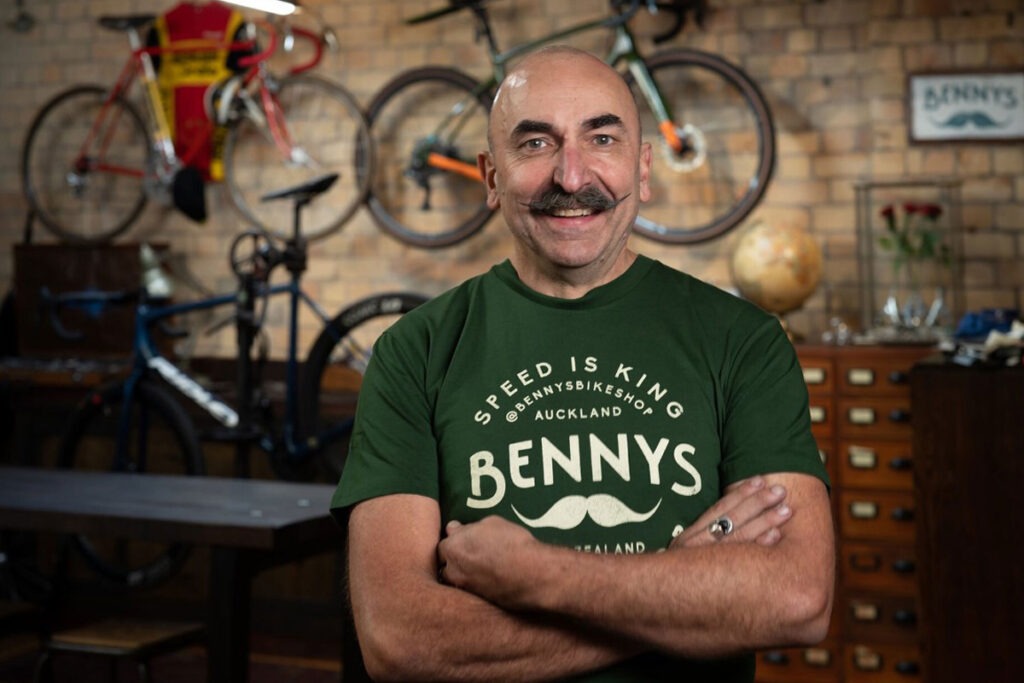 Man standing in bicycle store