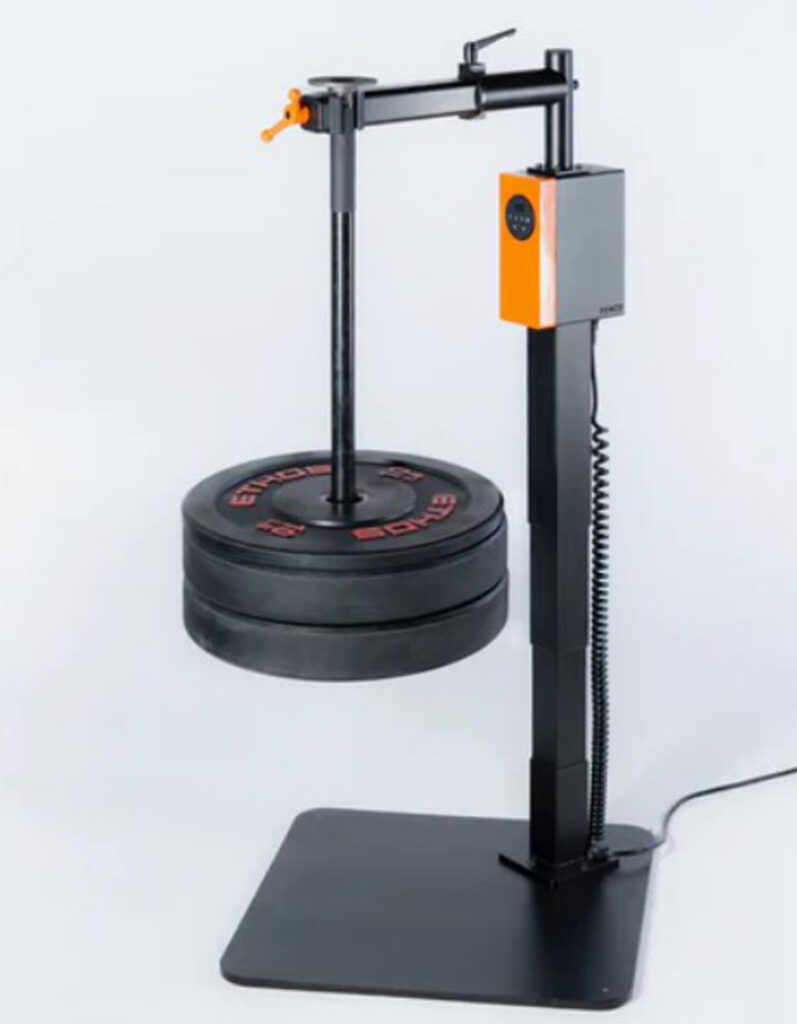 Product shot of a bicycle workstand holding weights