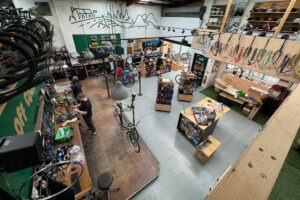 Internal above view of a bicycle store