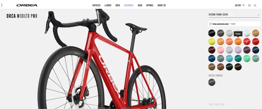 Screenshot of bicycle ecommerce web page.