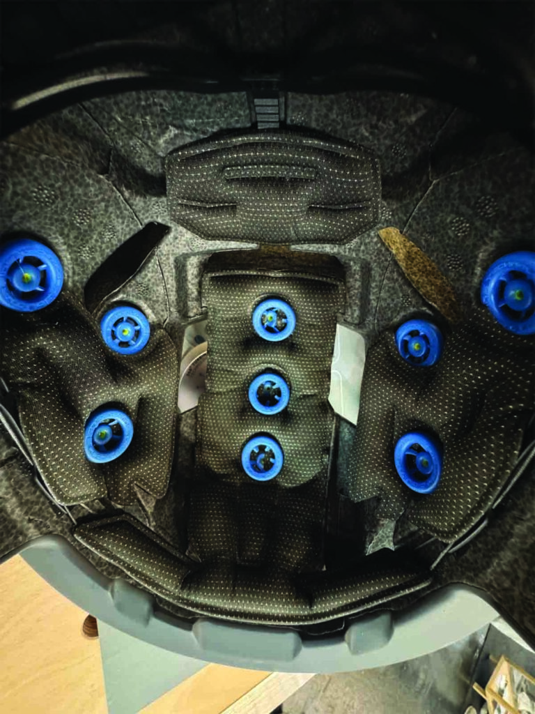 Close up of inside of helmet