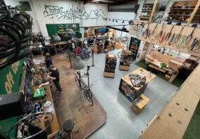 Internal above view of a bicycle store